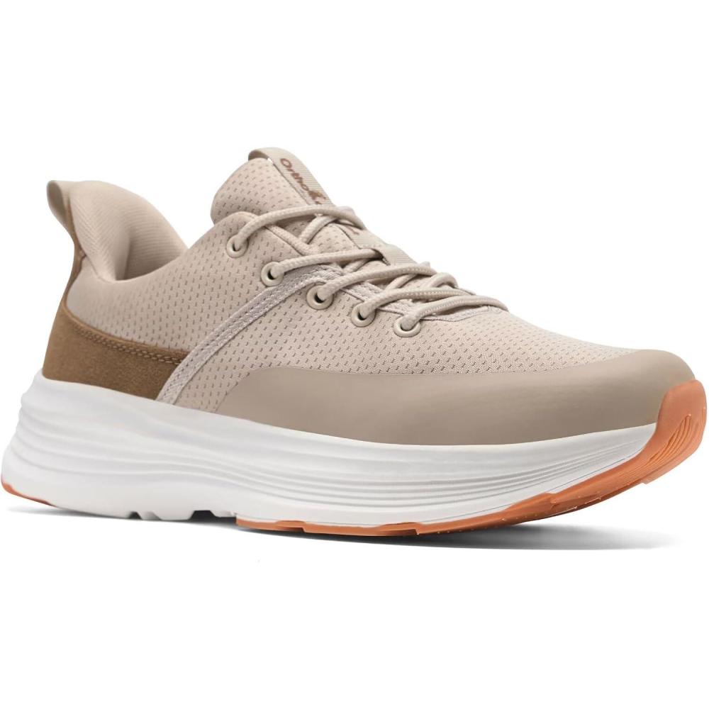 imageMens Orthopedic Fashion Sneakers with Arch Support Comfortable Plantar Fasciitis Walking Shoes Orthotic High Arch Flat Feet Pain Relief Casual Work Tennis Athletic Sports SneakersW2beige