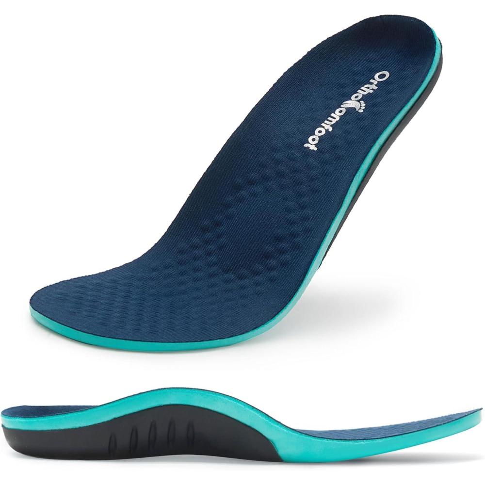 imageOrthoComfoot Insoles for Flat Feet MenampampWomen  Arch Support Inserts for Plantar Fasciitis Relief 240 lb Heavy Duty Comfortable Orthotic Insole for Standing AllDay Size 13 Men 15 WomenW1dark Blue