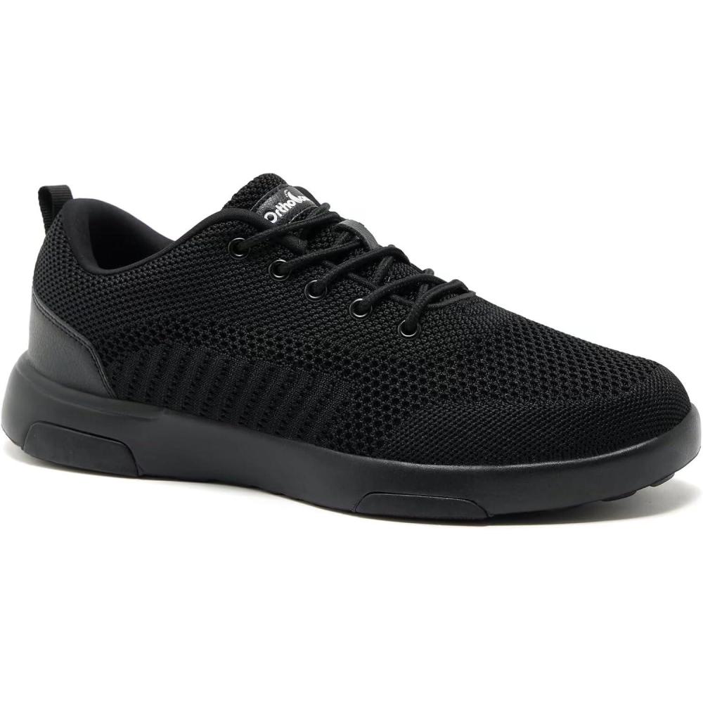 imageOrthoComfoot Mens Orthopedic Fashion Sneakers for Plantar Fasciitis Comfortable Arch Support Walking Shoes for Flat Feet Casual Breatbable Orthotic Shoes for Foot and Heel Pain ReliefW1black