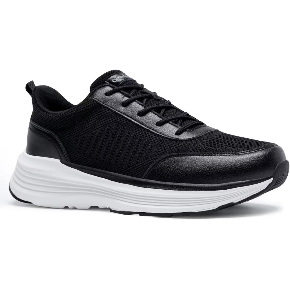 imageOrthoComfoot Mens Orthopedic Fashion Sneakers with Arch Support Casual Plantar Fasciitis Walking Shoes for Flat Feet Comfortable Orthotic Outdoor Shoes for Foot and Heel Pain ReliefW1black