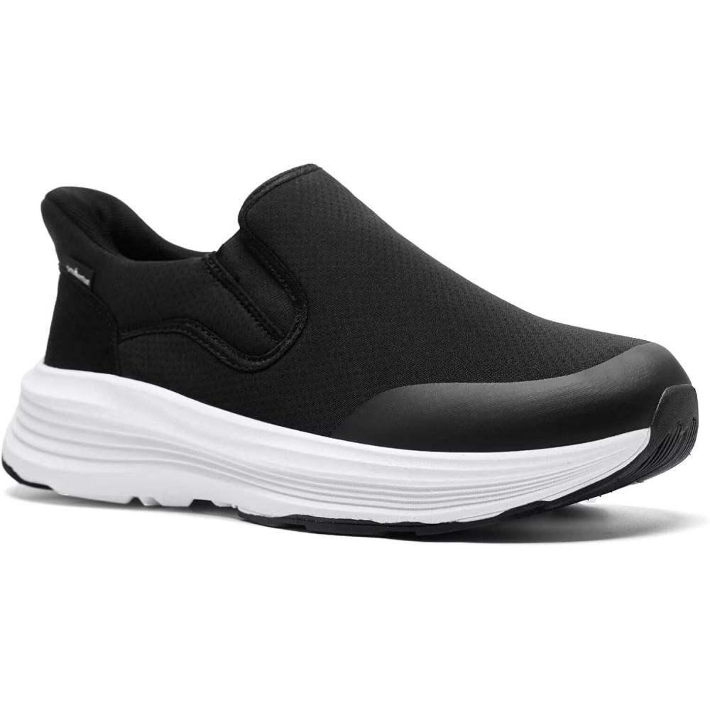 imageOrthoComfoot Mens Orthopedic Slip On Loafers Comfortable Casual Arch Support Plantar Fasciitis Walking Shoes Standing Work Orthotic Thick Sole Shoes for Foot and Heel Pain ReliefW1black