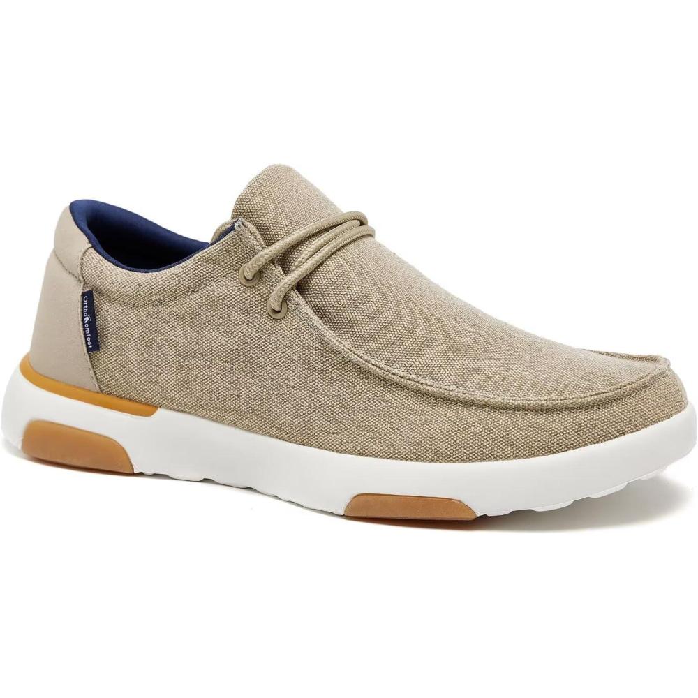 imageOrthoComfoot Mens Orthopedic SlipOn Loafers Walking Shoes Comfortable Arch Support Shoes for Plantar Fasciitis Relief Flat Feet Casual Work Orthotic Loafers for Foot and Heel PainW3khaki