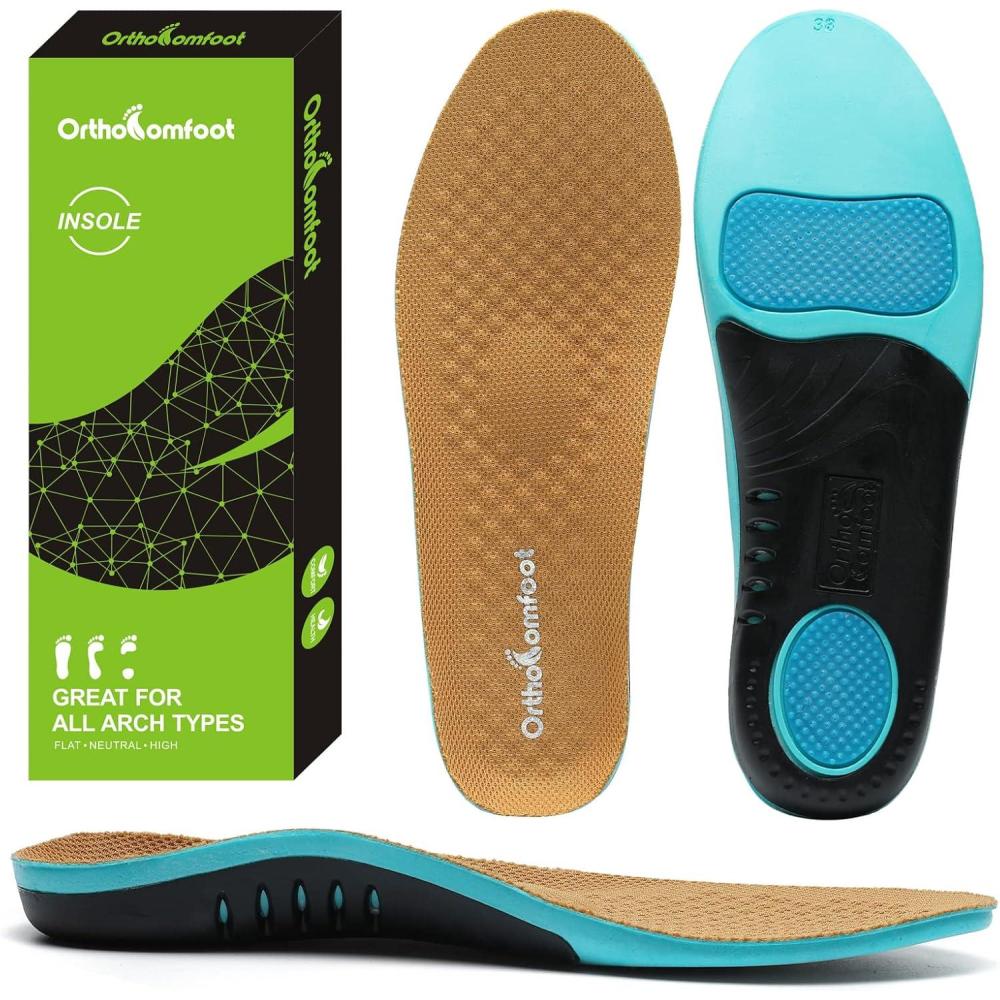 imageOrthoComfoot Plantar Fasciitis Orthotic Insoles  Comfortable High Arch Support Inserts for Women ampamp Men 220lbs Heavy Duty Cushion Pain Relief Shoe Insole for Flat Feet  Arch Pain  Heel Pain WorkBrown