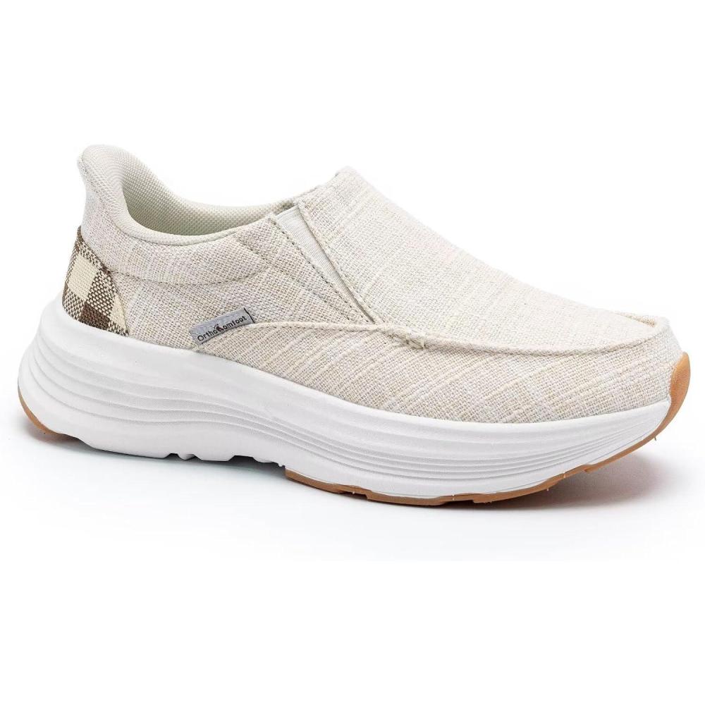 imageOrthoComfoot Womens Orthopedic Slip On Loafers Comfortable Orthotic Walking Shoes with Arch Support for Plantar Fasciitis Canvas Thick Sole Loafers for Foot and Heel Pain ReliefW2beige