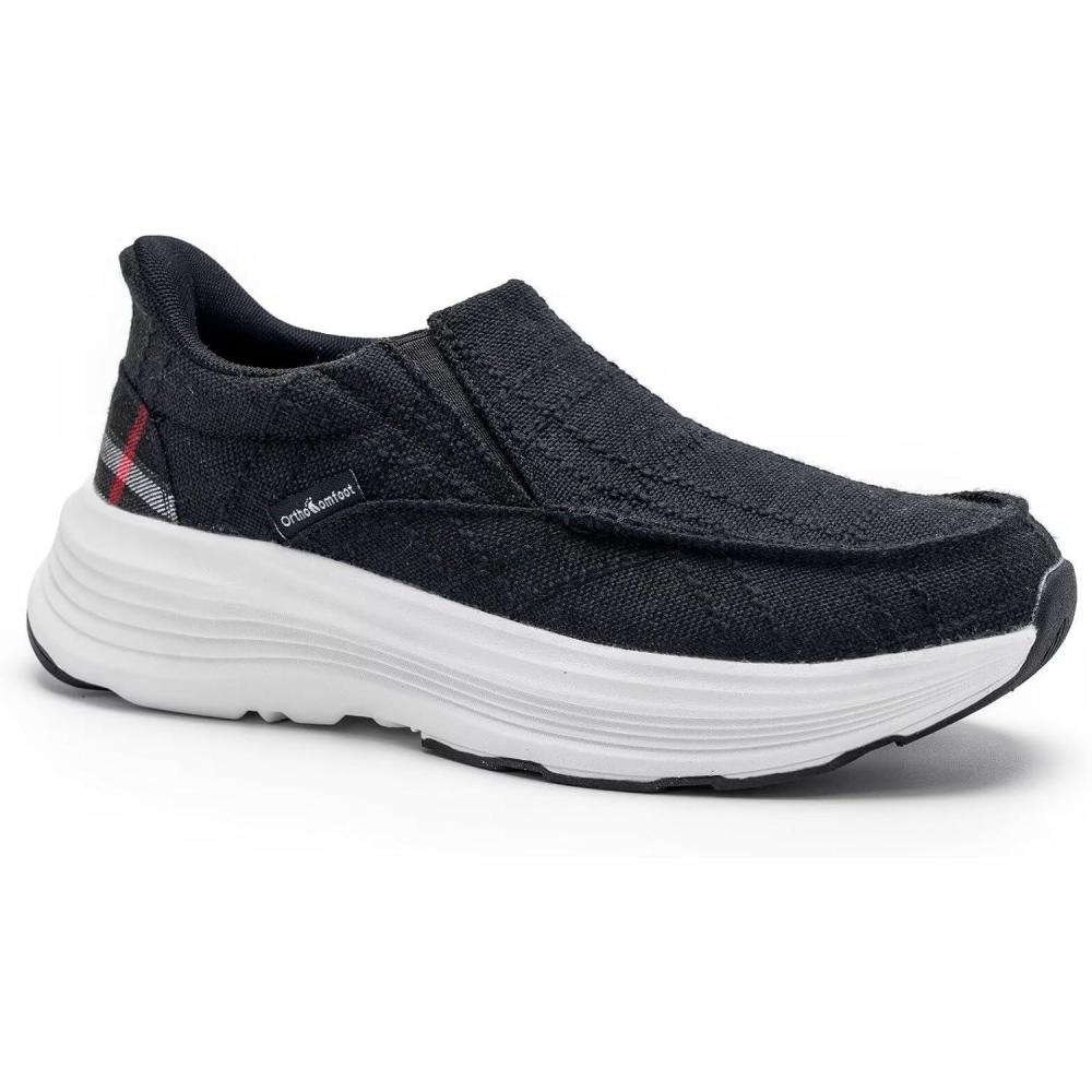 imageOrthoComfoot Womens Orthopedic Slip On Loafers Comfortable Orthotic Walking Shoes with Arch Support for Plantar Fasciitis Canvas Thick Sole Loafers for Foot and Heel Pain ReliefW4black
