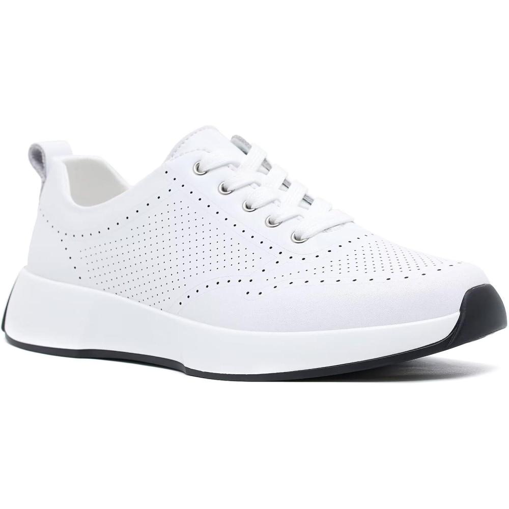 imageWomens Orthopedic Leather Dress Walking Shoes Comfortable Shoes with Arch Support for Plantar Fasciitis Casual Flat Feet Supportive Fashion Sneakers for Foot and Heel Pain ReliefW1white
