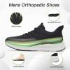 Men’s Orthopedic Fashion Sneakers with Arch Support: Comfortable Plantar Fasciitis Walking Shoes, Orthotic High Arch Flat Feet Pain Relief Casual Work Tennis Athletic Sports Sneakers(W1-black)