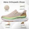 OrthoComfoot Men’s Orthopedic Slip On Loafers: Comfortable Casual Arch Support Plantar Fasciitis Walking Shoes, Standing Work Orthotic Thick Sole Shoes for Foot and Heel Pain Relief(W2-beige)