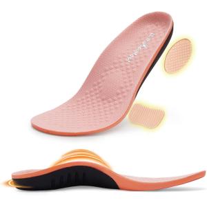 OrthoComfoot Arch Support Inserts for Women – Comfortable Insoles for Plantar Fasciitis Relief for Flat Feet, Heel & Foot Pain, High Arch Orthotic Shoe Soles for Standing All-Day, Pink Size 9 Women(W1-pink)