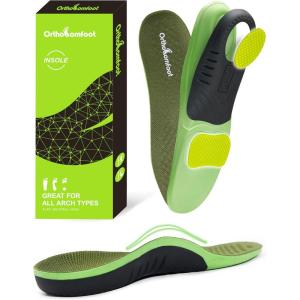 OrthoComfoot High Arch Support Inserts for Women & Men – Orthotic Insoles for Plantar Fasciitis, Flat Feet, Heel Pain Relief, Comfortable Arch Shoe Soles for Standing All-Day, Size 11 Men/13 Women(W1-olive)