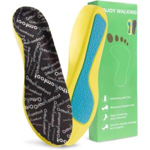 OrthoComfoot Kids Orthopedic Comfort Children’s Insoles : Flat Feet Gel Inserts for Plantar Fasciitis Relief, Athletic Orthotic High Arch Support Insoles, No Trimming,Size 3 Little Kid(W1-black)