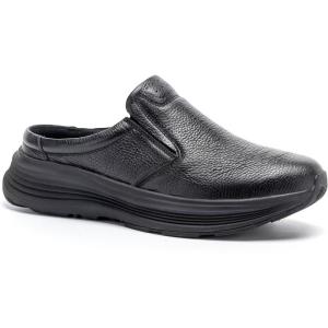OrthoComfoot Men’s Orthopedic Leather Dress Walking Shoes: Comfortable Arch Support Slip-Ons Loafers for Plantar Fasciitis, Casual Business Orthotic Slippers for Foot and Heel Pain Relief(W1-black)