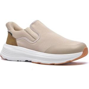 OrthoComfoot Men’s Orthopedic Slip On Loafers: Comfortable Casual Arch Support Plantar Fasciitis Walking Shoes, Standing Work Orthotic Thick Sole Shoes for Foot and Heel Pain Relief(W2-beige)