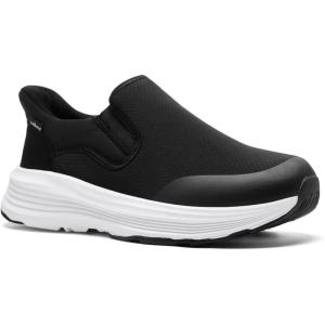 OrthoComfoot Men’s Orthopedic Slip On Loafers: Comfortable Casual Arch Support Plantar Fasciitis Walking Shoes, Standing Work Orthotic Thick Sole Shoes for Foot and Heel Pain Relief(W1-black)