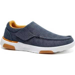 OrthoComfoot Men’s Orthopedic Slip-On Loafers Walking Shoes: Comfortable Arch Support Plantar Fasciitis Hook and Loop Shoes, Casual Orthotic Work Loafers for Foot and Heel Pain(W1-denim)