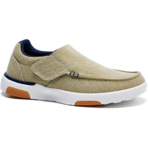 OrthoComfoot Men’s Orthopedic Slip-On Loafers Walking Shoes: Comfortable Arch Support Plantar Fasciitis Hook and Loop Shoes, Casual Orthotic Work Loafers for Foot and Heel Pain(W3-khaki)