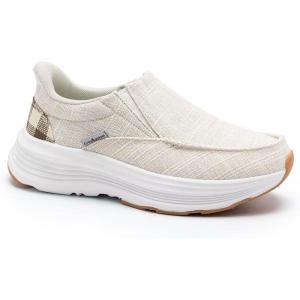 OrthoComfoot Women’s Orthopedic Slip On Loafers: Comfortable Orthotic Walking Shoes with Arch Support for Plantar Fasciitis, Canvas Thick Sole Loafers for Foot and Heel Pain Relief(W2-beige)