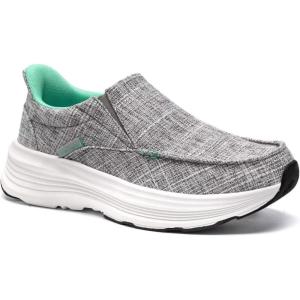 OrthoComfoot Women’s Orthopedic Slip On Loafers: Comfortable Orthotic Walking Shoes with Arch Support for Plantar Fasciitis, Canvas Thick Sole Loafers for Foot and Heel Pain Relief(W1-light Grey/Green)