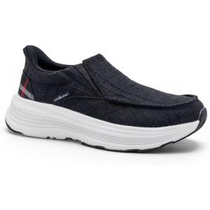 OrthoComfoot Women’s Orthopedic Slip On Loafers: Comfortable Orthotic Walking Shoes with Arch Support for Plantar Fasciitis, Canvas Thick Sole Loafers for Foot and Heel Pain Relief(W4-black)