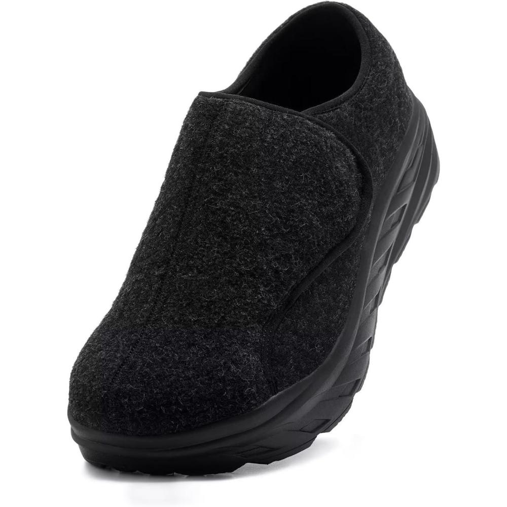 imageOrthoComfoot Mens Orthopedic Diabetic Wide Walking Shoes Plantar Fasciitis Arch Support Hook and Loop Comfortable Casual Loafers Swollen Feet Orthotic Dress Leather Shoes Foot Heel Pain ReliefK1black