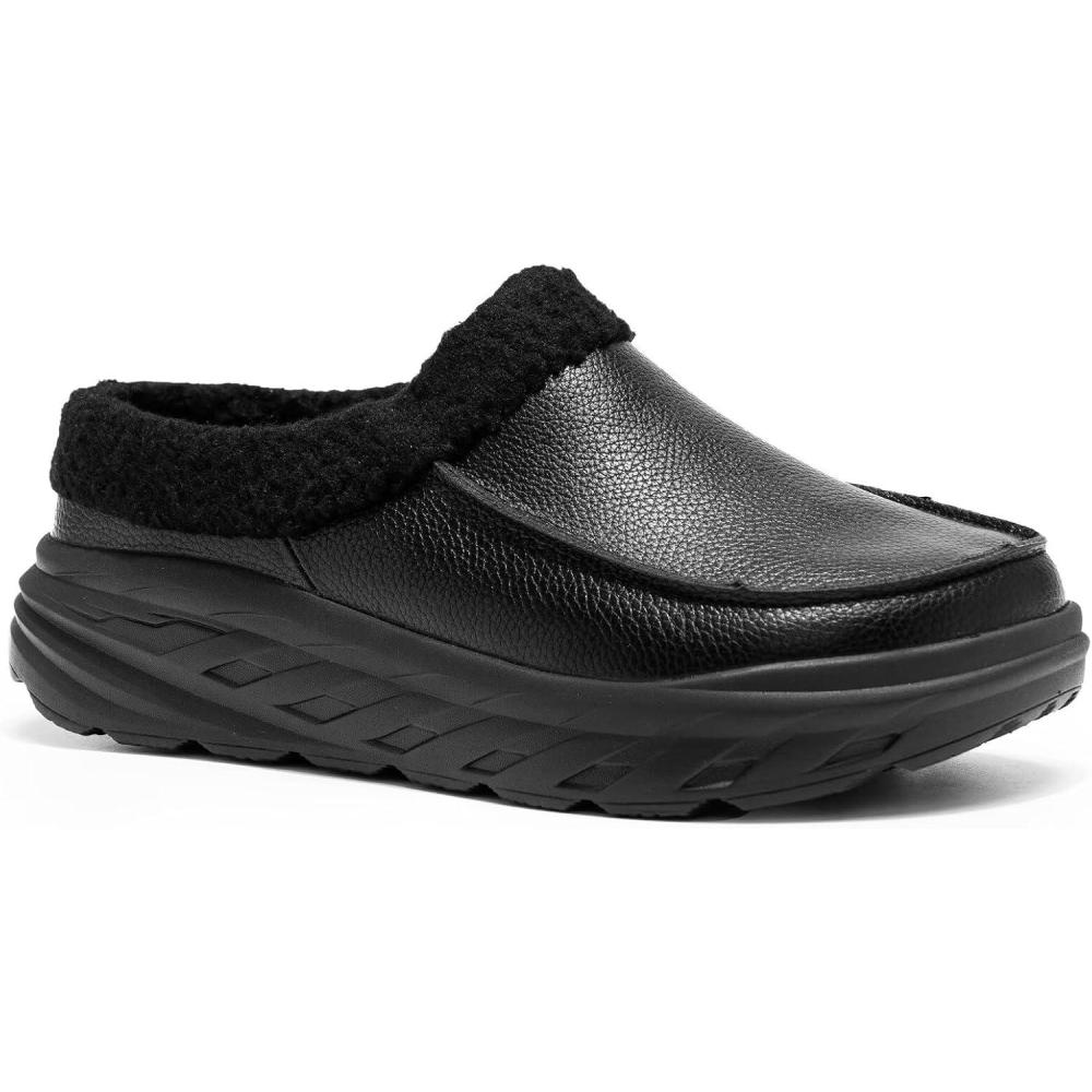 imageOrthoComfoot Womens Orthopedic Wide Winter Slippers for Diabetic Comfortable Arch Support Flat Feet Plantar Fasciitis Leather Dress Shoes Cushion Casual Warm Orthotic Foot Heel Pain Walking ShoesK1black