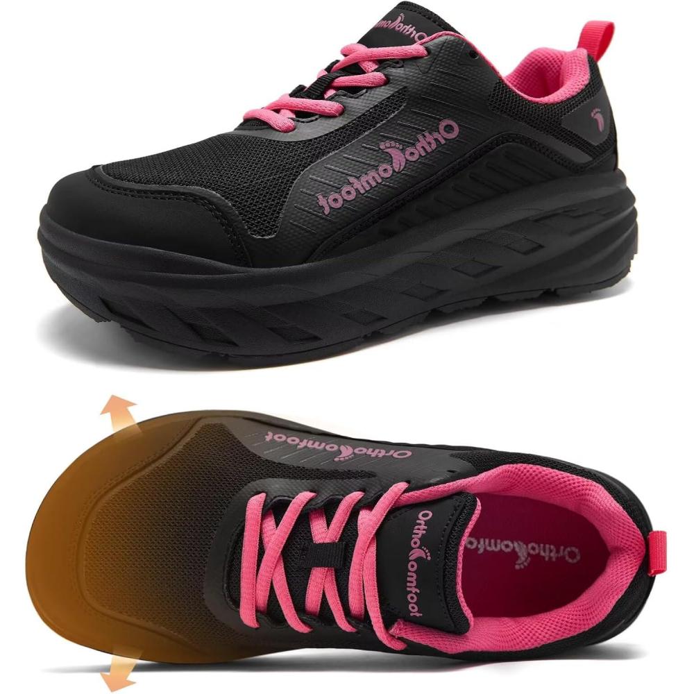 imageWomens Orthopedic Diabetic Walking Shoes Wide Toe Box Comfortable Casual Arch Support Plantar Fasciitis Orthotic Sneakers High Arch Swollen Work Tennis Sports Shoes for Foot and Heel Pain ReliefK1black