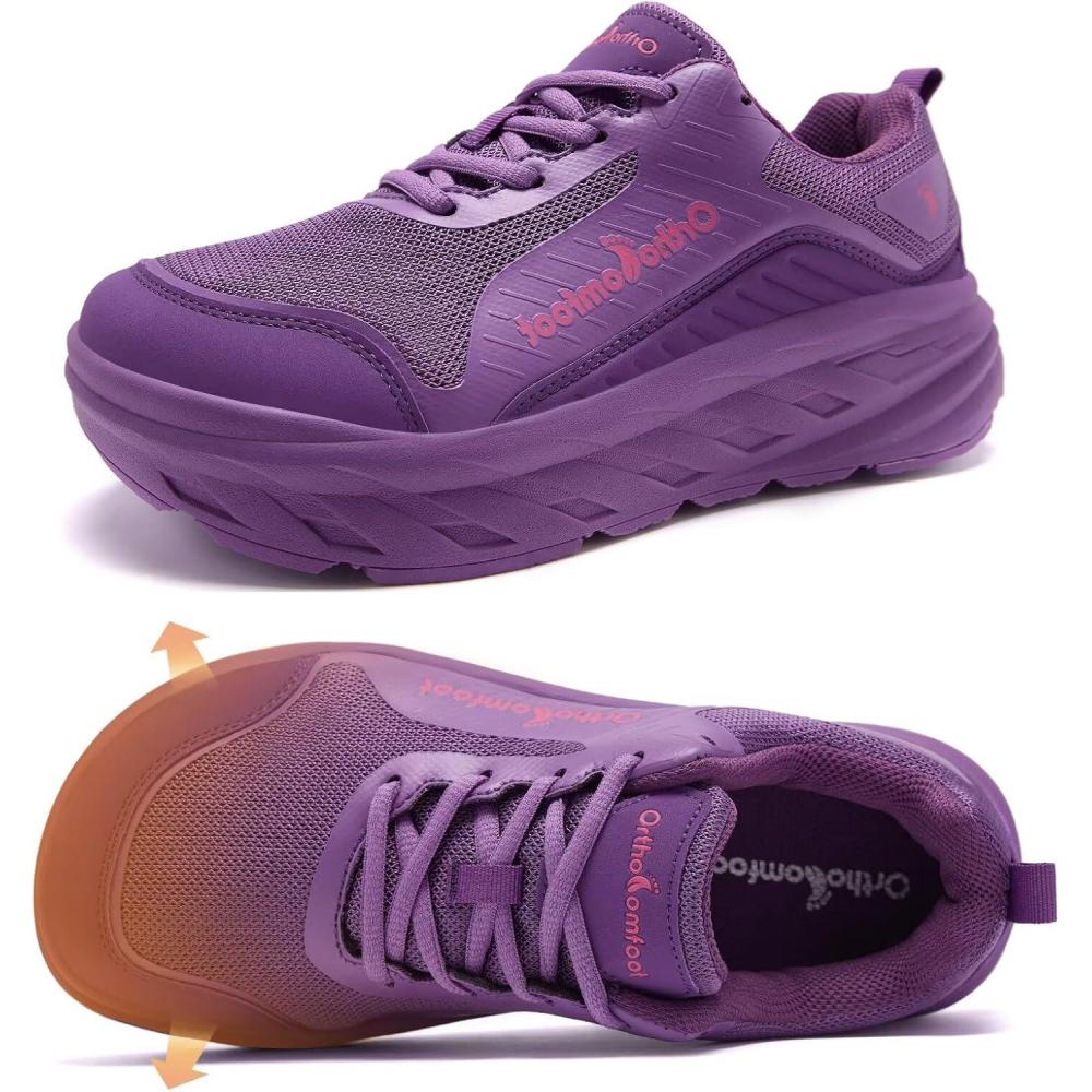 imageWomens Orthopedic Diabetic Walking Shoes Wide Toe Box Comfortable Casual Arch Support Plantar Fasciitis Orthotic Sneakers High Arch Swollen Work Tennis Sports Shoes for Foot and Heel Pain ReliefK2purple