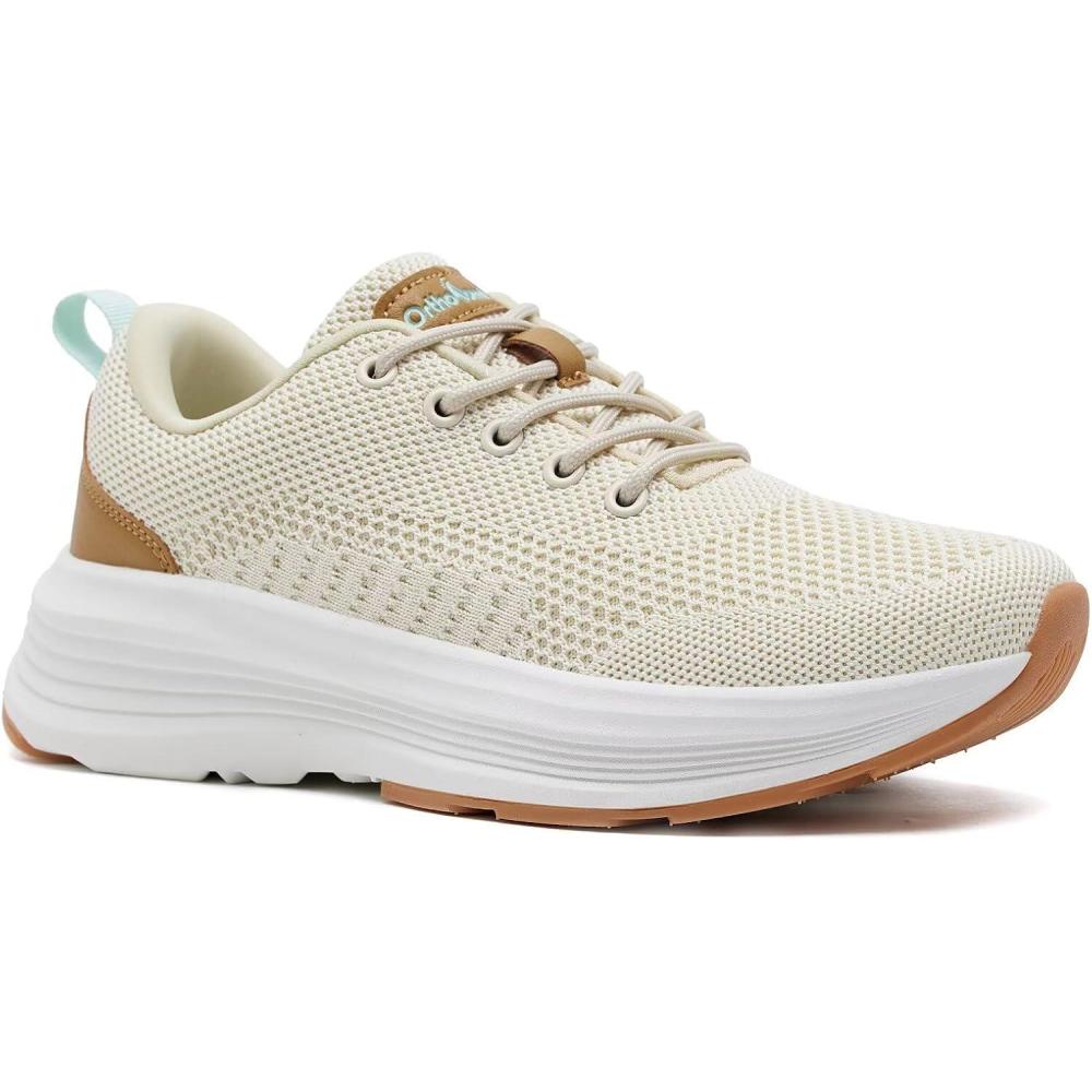 imageWomens Orthopedic Fashion Sneakers with Arch Support Comfortable Cushion Flat Feet Shoes for Plantar Fasciitis Orthotic Supportive Casual Thick Sole Sneakers for Ankle and Foot Pain ReliefW6beigeBrown