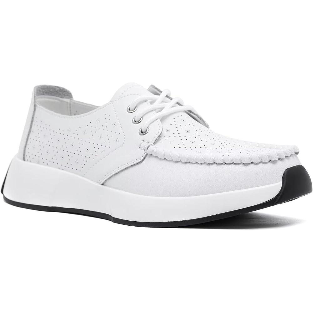 imageWomens Orthopedic Leather Dress Walking Shoes Casual Sneakers with Arch Support for Plantar Fasciitis Comfortable Supportive Shoes with Orthotic Insoles for Foot and Heel PainW1white