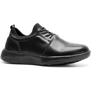 OrthoComfoot Men’s Orthopedic Leather Dress Walking Shoes: Comfortable Plantar Fasciitis Fashion Sneakers with Arch Support, Casual Orthotic Business Work Shoes for Foot and Heel Pain Relief(W1-black)