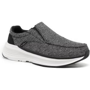 OrthoComfoot Men’s Orthopedic Outdoor Slip-On Loafers Walking Shoes: Arch Support Plantar Fasciitis Sneakers, Comfort Classic Canvas Shoes for Foot and Heel Pain(W1-black-05)