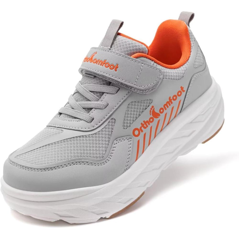 imageBoys Girls Kids Orthopedic Tennis Shoes Wide Toe Box Comfortable Casual Plantar Fasciitis Arch Support School Athletic Running Sneakers Lightweight Orthotic Sports Walking Shoes for Foot and PainK3grey