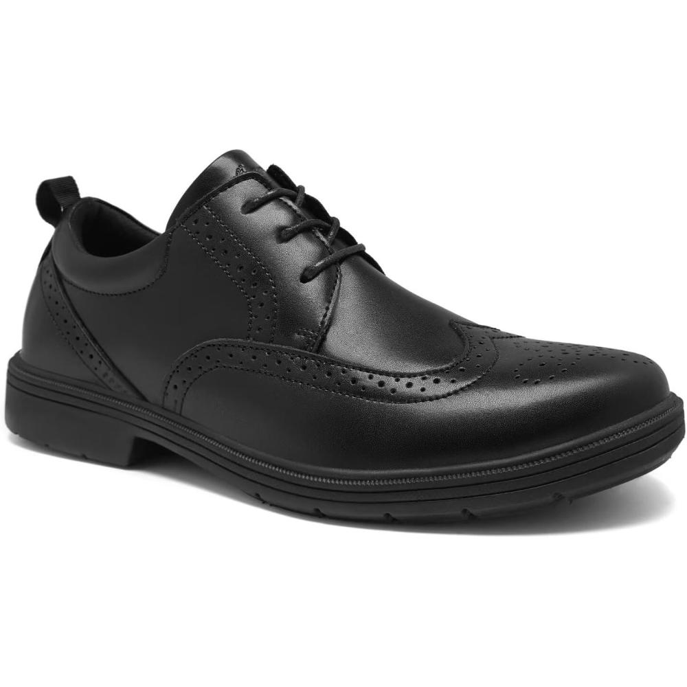 imageMens Orthopedic Business Leather Dress Shoes Comfortable Arch Support Plantar Fasciitis Formal Tuxedo Oxford Flat Feet Casual Modern Classic Wingtip Walking Shoes for Foot and Heel Pain ReliefW1black