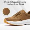 OrthoComfoot Men’s Orthopedic Leather Dress Walking Shoes: Comfortable Arch Support Plantar Fasciitis Flat Feet Sneakers, Casual Business Work Orthotic Thick Sole Foot Heel Pain Relief Oxfords(W2-brown)