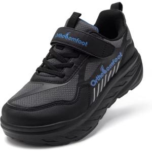 Boys Girls Kids Orthopedic Tennis Shoes: Wide Toe Box Comfortable Casual Plantar Fasciitis Arch Support School Athletic Running Sneakers, Lightweight Orthotic Sports Walking Shoes for Foot and Pain(K1-black)