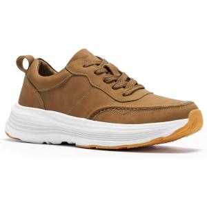 OrthoComfoot Men’s Orthopedic Leather Dress Walking Shoes: Comfortable Arch Support Plantar Fasciitis Flat Feet Sneakers, Casual Business Work Orthotic Thick Sole Foot Heel Pain Relief Oxfords(W2-brown)