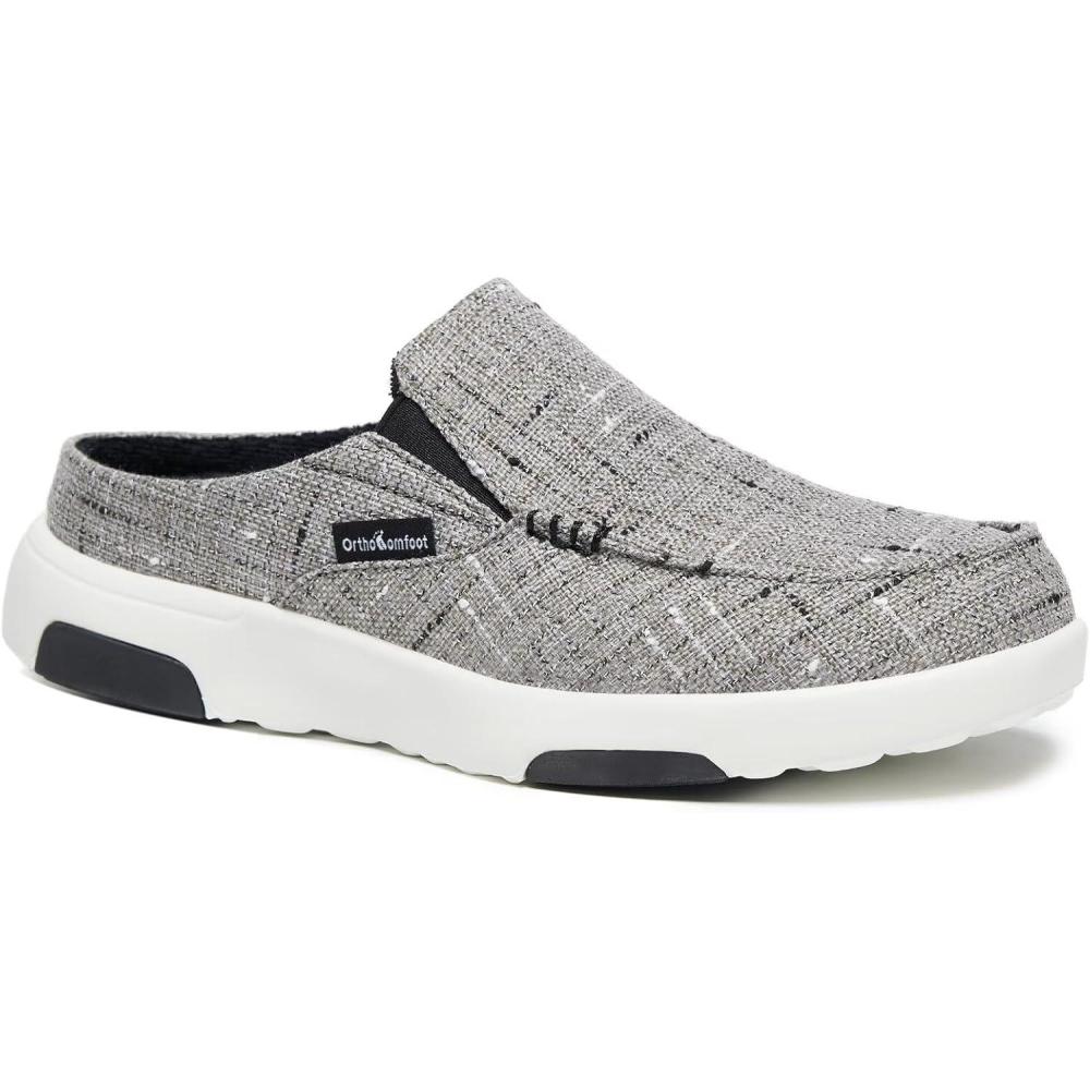 imageOrthoComfoot Womens Orthopedic SlipOn Loafers Walking Shoes Comfortable Arch Support Slippers for Plantar Fasciitis Casual Canvas Orthotic Mule Clogs for Foot Heel Pain ReliefW8 Grey