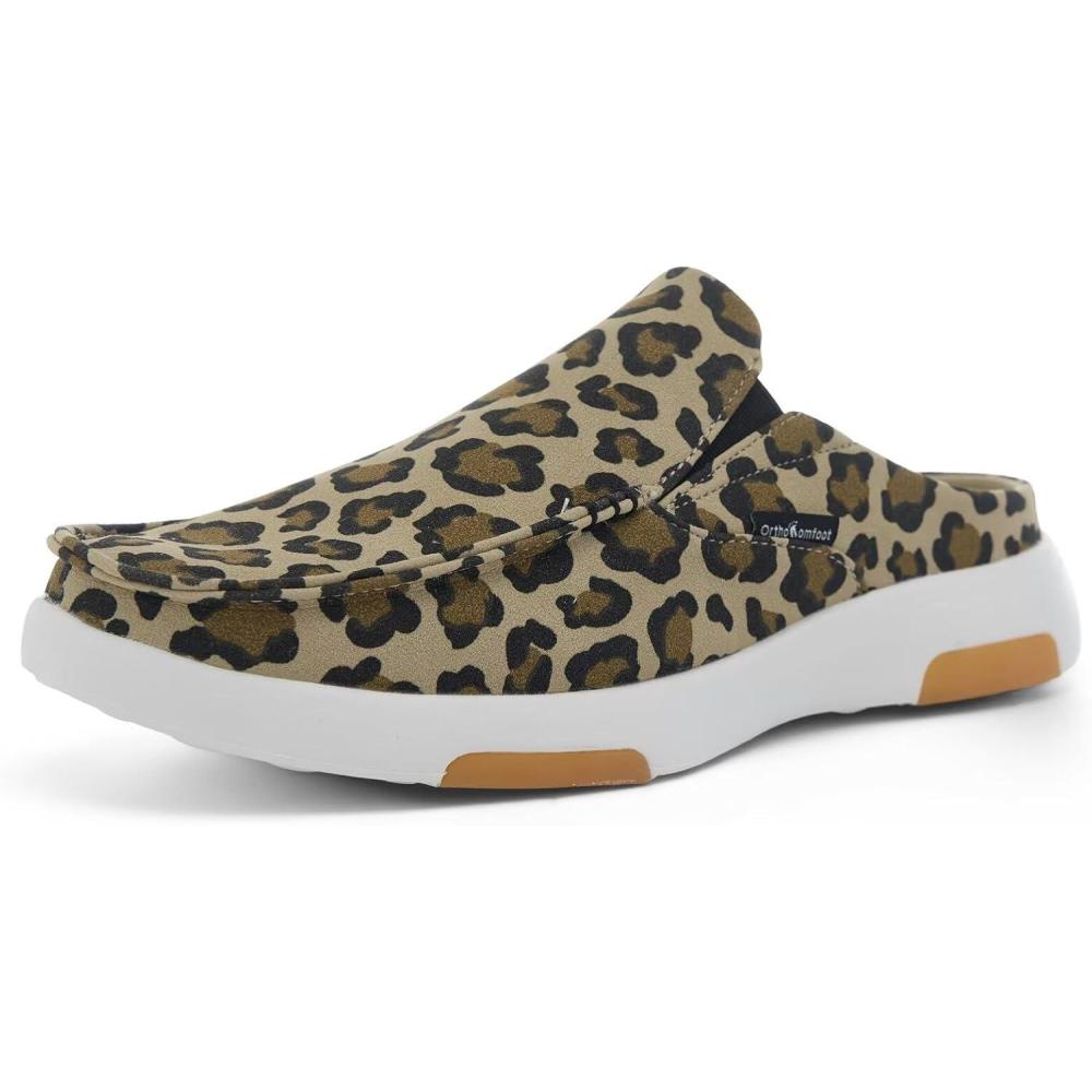 imageOrthoComfoot Womens Orthopedic SlipOn Loafers Walking Shoes Comfortable Arch Support Slippers for Plantar Fasciitis Casual Canvas Orthotic Mule Clogs for Foot Heel Pain ReliefW13leopard
