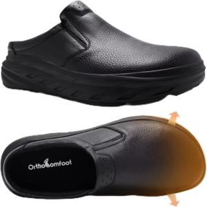 OrthoComfoot Men’s Orthopedic Leather Dress Walking Shoes: Comfortable Diabetic Plantar Fasciitis Arch Support Oxfords, Flat Feet Orthotic Casual House Slip On Loafers for Foot and Heel Pain Relief(K1-black)