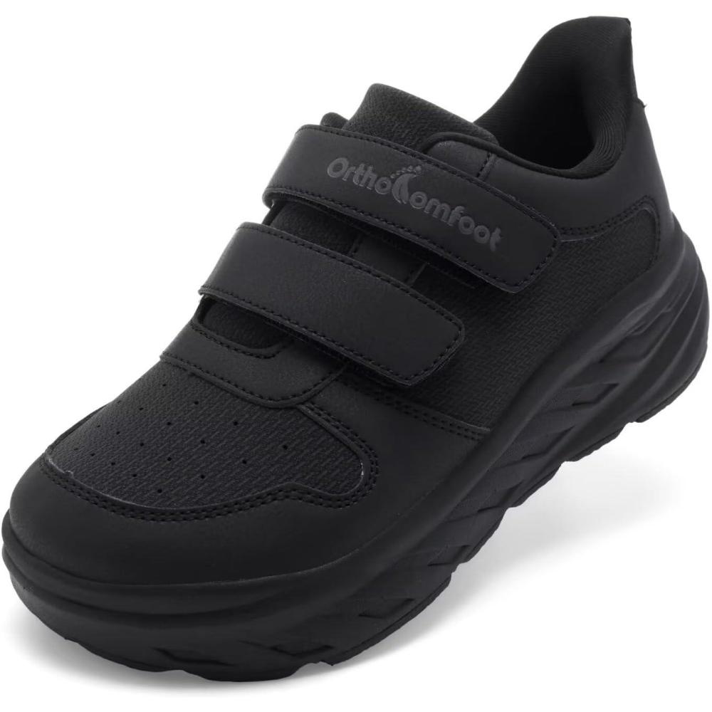 imageBoys Kids Orthopedic Tennis Shoes Wide Toe Box Comfortable Casual Arch Support Plantar Fasciitis Running Sneakers Corrective Orthotic Athletic School Sport Walking Shoes for Foot and Pain ReliefK1black