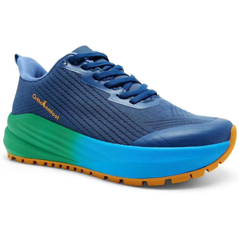 imageMens Orthopedic Wide Trail Running Shoes Comfortable Arch Support Plantar Fasciitis Diabetic Orthotic Walking Shoes Trekking Hiking AllTerrain NonSlip Sneakers for Foot and Heel Pain ReliefK2dark Blue