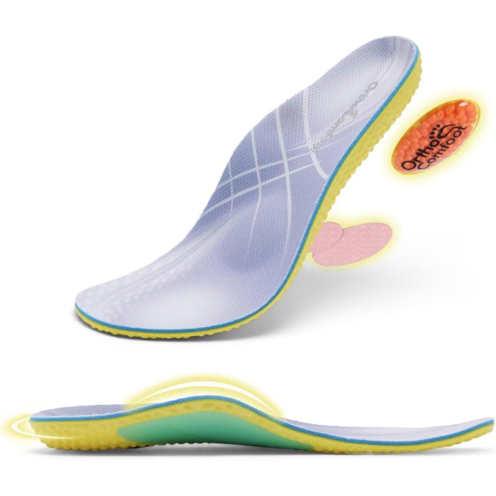 imageOrthoComfoot Flat Feet Insoles for Men ampamp Women  Comfortable Mid Arch Support Orthotics for Overpronation Relief  Plantar Fasciitis Inserts TrimFree Fit Size 11 Men13 WomenW1purple