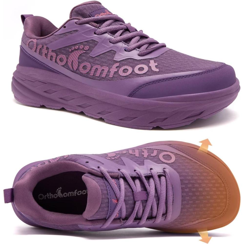 imageWomens Orthopedic Diabetic Wide Running Shoes Comfortable Casual Arch Support Plantar Fasciitis Orthotic Sneakers High Arch Swollen Work Tennis Sports Shoes for Foot and Heel Pain ReliefK3purple