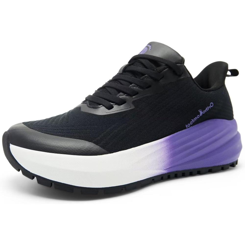 imageWomens Orthopedic Wide Trail Running Shoes Comfortable Arch Support Plantar Fasciitis Orthotic Flat Feet Athletic Sneakers Casual Sports Trekking Hiking Walking Shoes for Foot Heel and Pain ReliefK1black