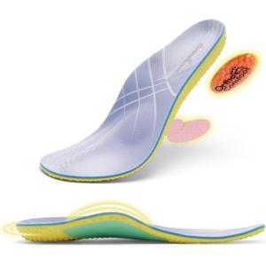 OrthoComfoot Flat Feet Insoles for Men & Women – Comfortable Mid Arch Support Orthotics for Overpronation Relief – Plantar Fasciitis Inserts, Trim-Free Fit, Size 11 Men/13 Women(W1-purple)