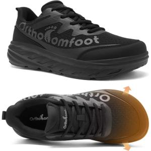 Women’s Orthopedic Diabetic Wide Running Shoes: Comfortable Casual Arch Support Plantar Fasciitis Orthotic Sneakers, High Arch Swollen Work Tennis Sports Shoes for Foot and Heel Pain Relief(K1-black)