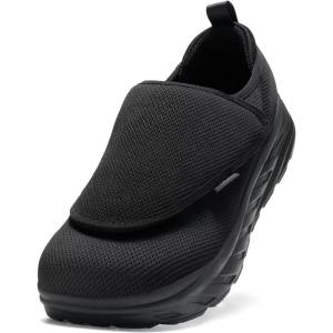 Men’s Orthopedic Diabetic Extra Wide Walking Shoes: Comfort Arch Support Flat Feet Hook and Loop Slip-Ons, Casual Wide Width Toe Box Thick Sole Shopping Loafers Black Size 14