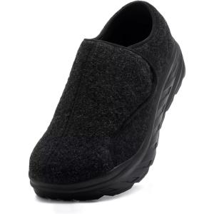 Men’s Orthopedic Diabetic Wide Walking Shoes: Adjustable Fit Hook and Loop Plantar Fasciitis Cushion Outside Tennis Shoes, Casual Stylish Arch Support Foot Ankle Pain Work Loafers Black Size 11