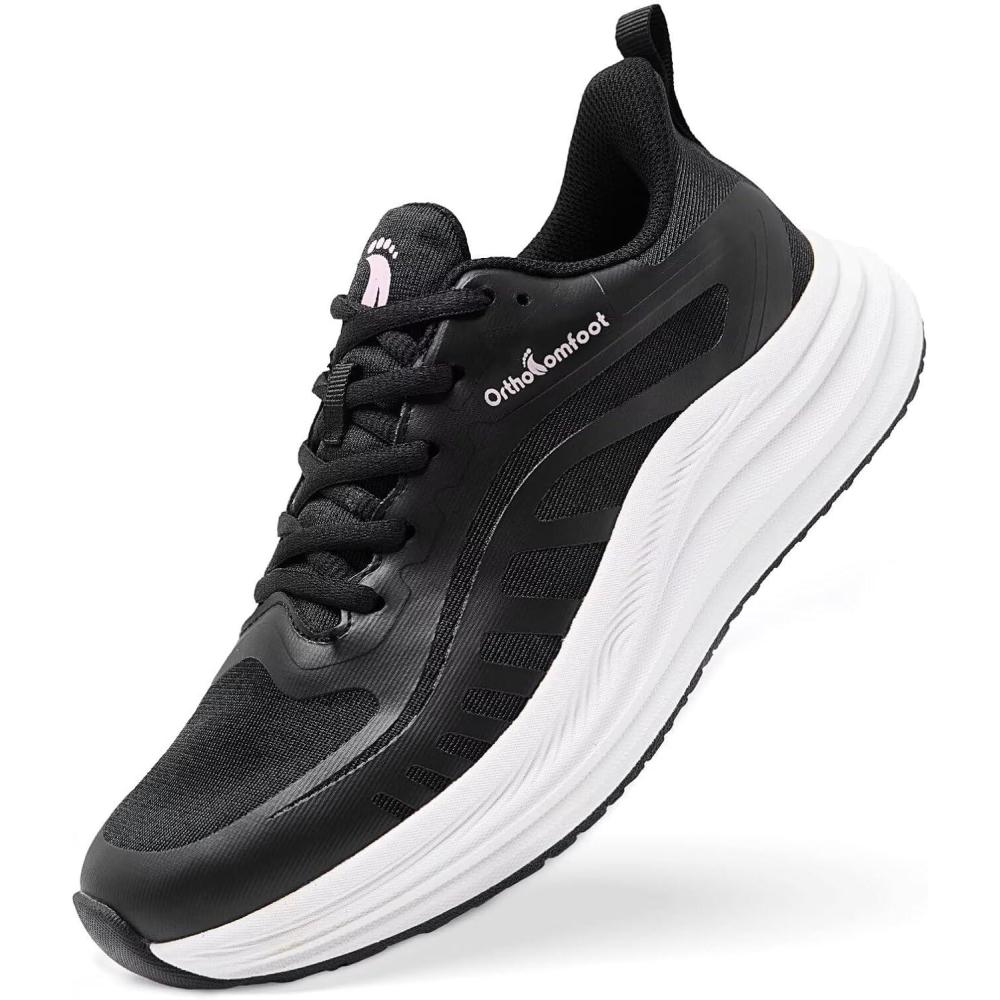 image:imageWomens Orthopedic Slip On Road Running Shoes Comfortable Arch Support Plantar Fasciitis Flat Feet Orthotic Athletic Sneakers Breathable Casual Outdoor Walking Shoes for Foot Heel and Pain ReliefW1black
