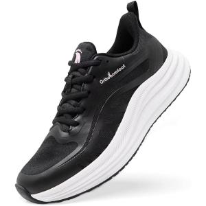 Women’s Orthopedic Slip On Road Running Shoes: Comfortable Arch Support Plantar Fasciitis Flat Feet Orthotic Athletic Sneakers, Breathable Casual Outdoor Walking Shoes for Foot Heel and Pain Relief(W1-black)